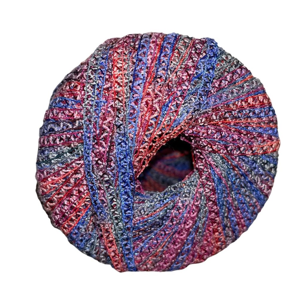 Filati FF KARNAK Cotton Nylon Multicolor DK Ribbon Yarn Red Purple Blue